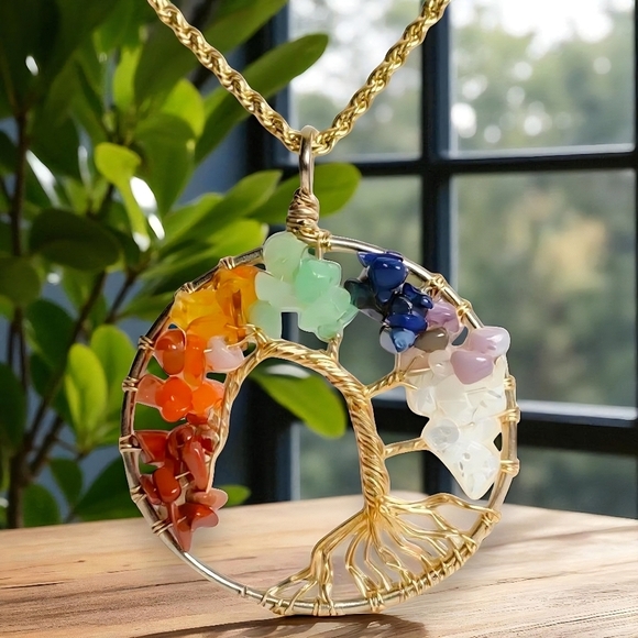 18K Gold Plated Stainless Steel Necklace With Natural Crystals And Stones 🌳 - Picture 8 of 10